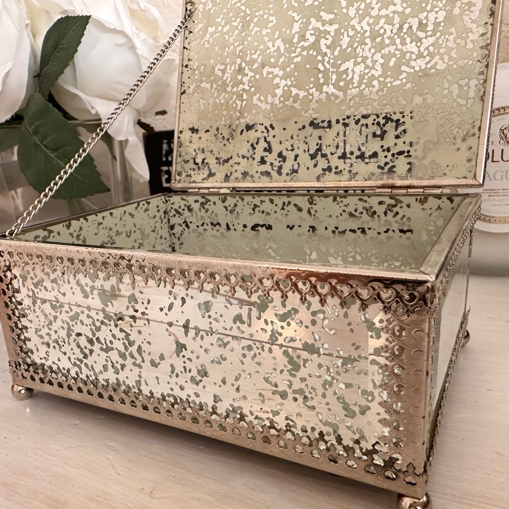 Nicole Miller Home Mirrored Silver Jewelry Box Trinket - Picture 8 of 12